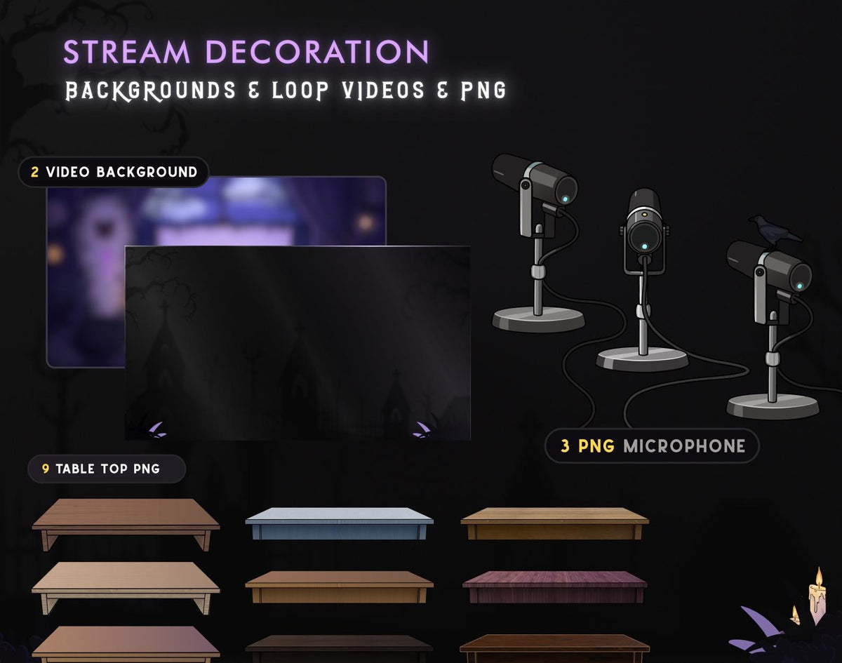 Spooky Gothic Room Overlay Package: Halloween Streaming Room - Animated Alerts & Widgets