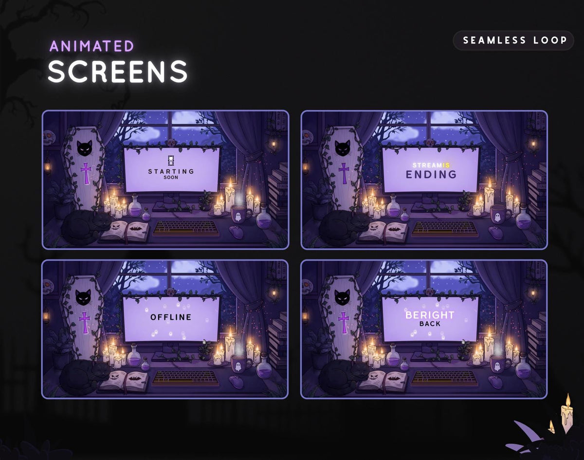 Spooky Gothic Room Overlay Package: Halloween Streaming Room - Animated Alerts & Widgets