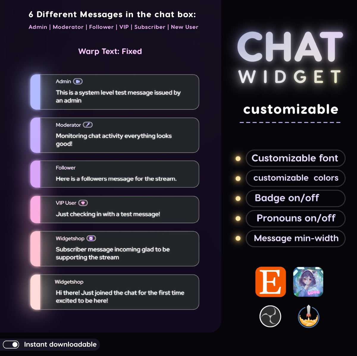 Pastel Neon Glow Chat Widget | Twitch OBS StreamElements Animated Overlay | Kawaii VTuber Streamer