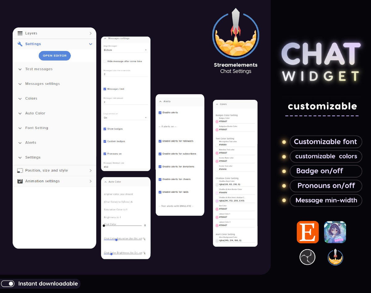 Sakura Glassy Chat Widget | Twitch StreamElements OBS Floral Animated Overlay | VTuber Streamer Gift