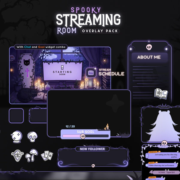 Spooky Gothic Room Overlay Package: Halloween Streaming Room - Animated Alerts & Widgets