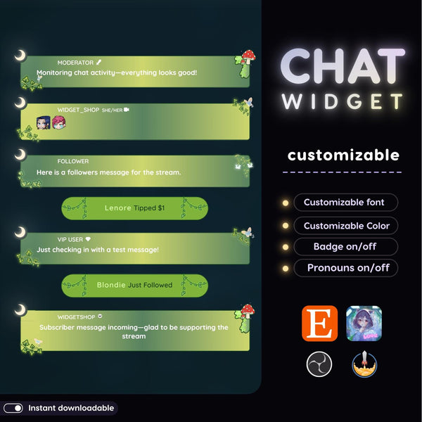 Cottagecore Stream Twitch Chat Widget - Customizable Stream Overlay (Digital Download)