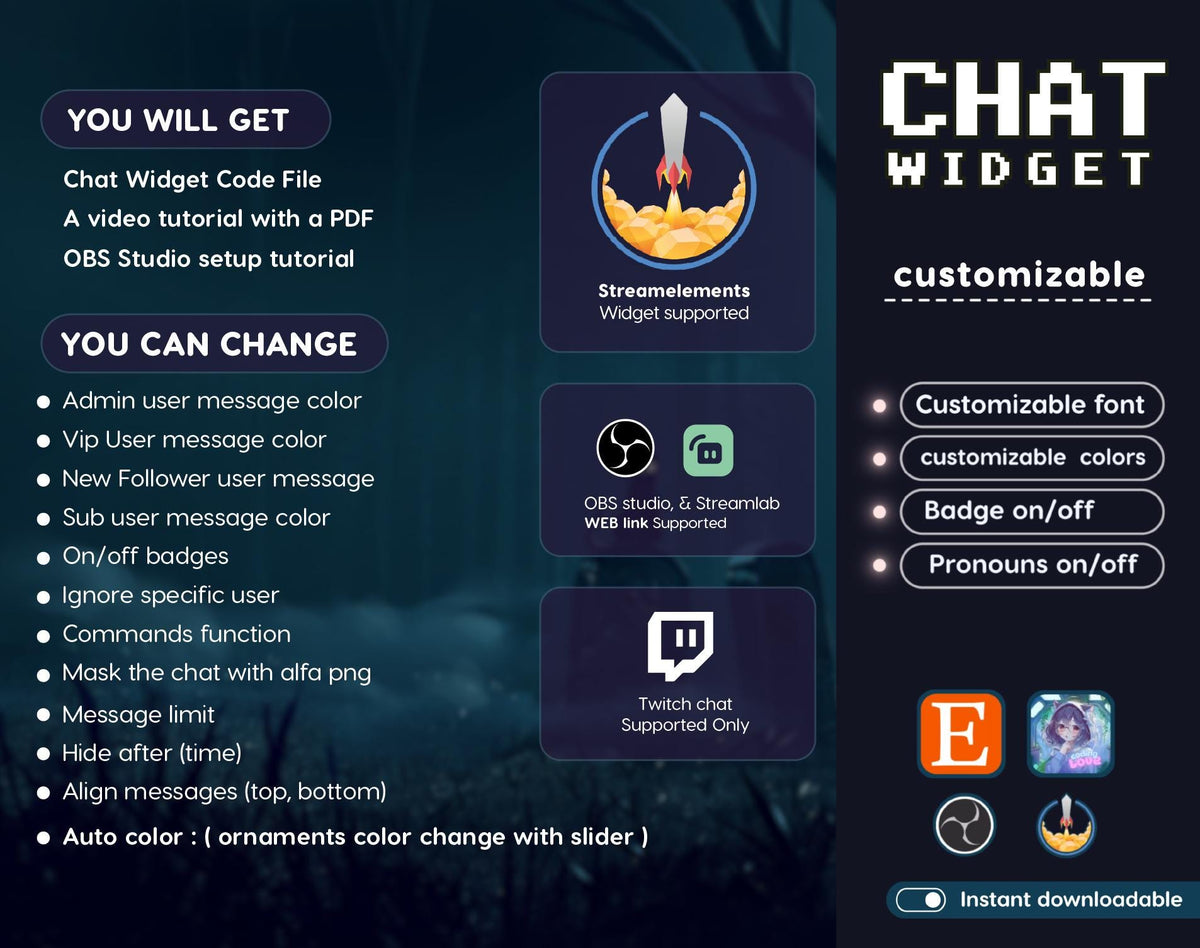 Halloween Pixel Chat Widget | Twitch StreamElements OBS Spooky Stream Overlay | Horror VTuber Streamer