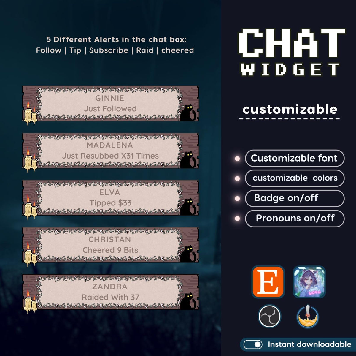 Halloween Pixel Chat Widget | Twitch StreamElements OBS Spooky Stream Overlay | Horror VTuber Streamer