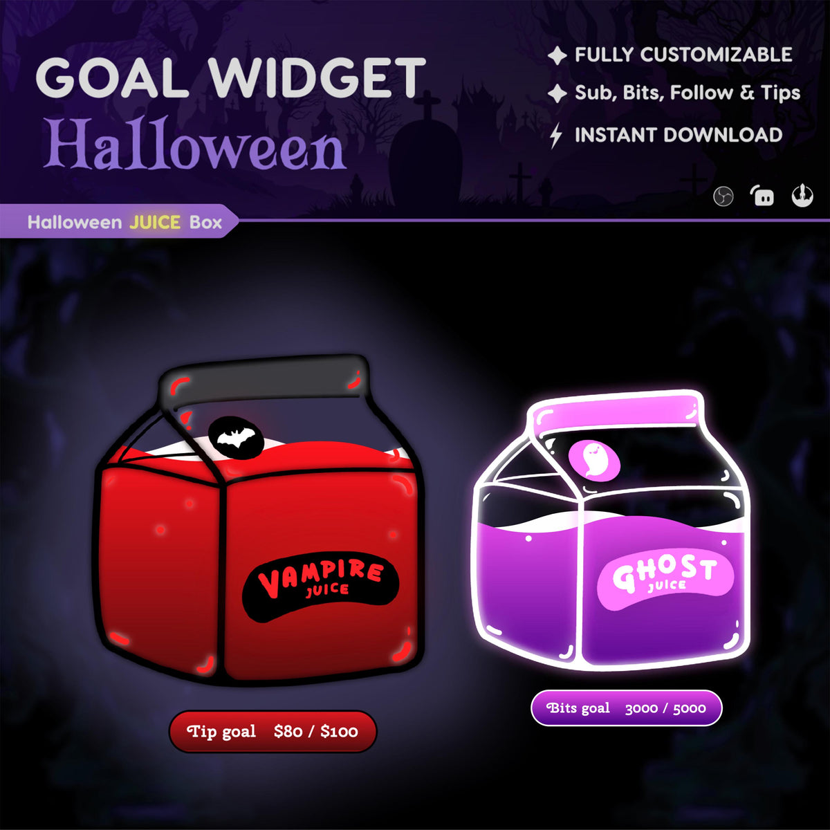 Halloween Juice Box Stream Widget: Spooky Twitch Goal (StreamElements, Streamlabs, OBS)