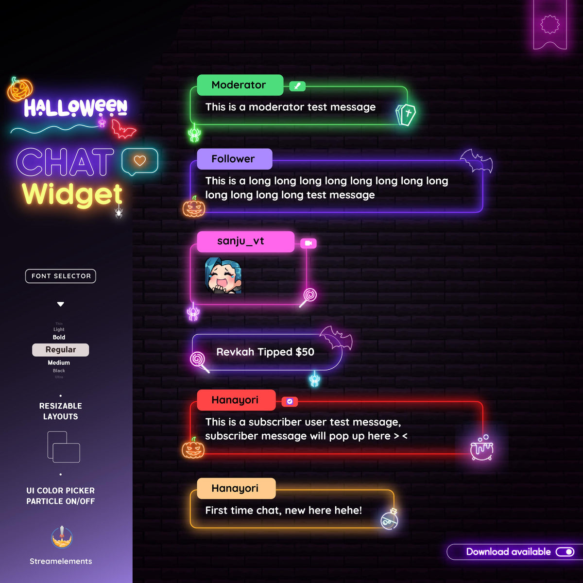 Halloween Twitch Chat Widget Version 2: Spooky Neon Theme (StreamElements) (Digital Download)