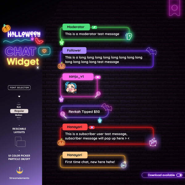 Halloween Twitch Chat Widget Version 2: Spooky Neon Theme (StreamElements) (Digital Download)