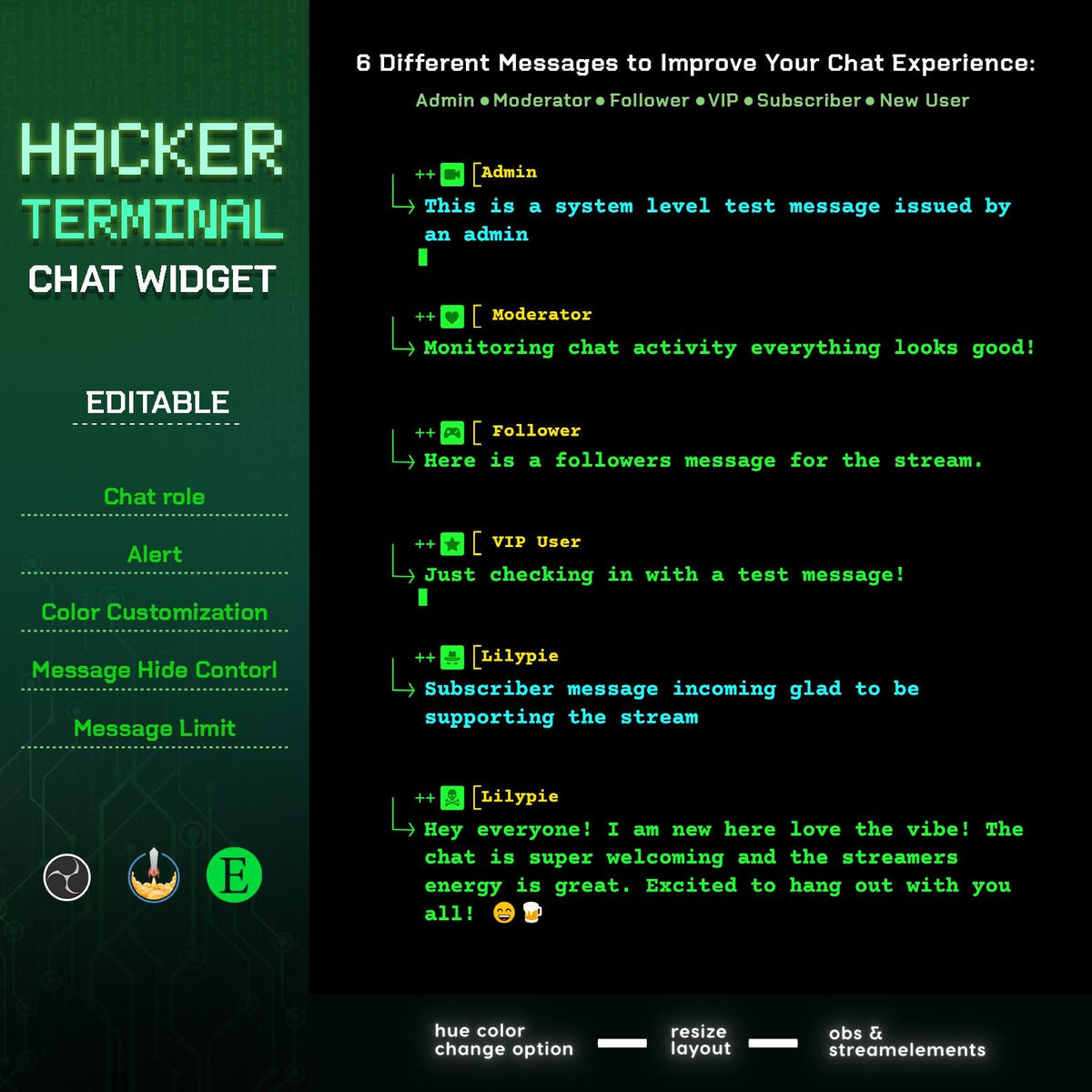 Hacker Terminal Twitch Chat Widget - Cyberpunk StreamElements & Event Alerts (Digital Download)