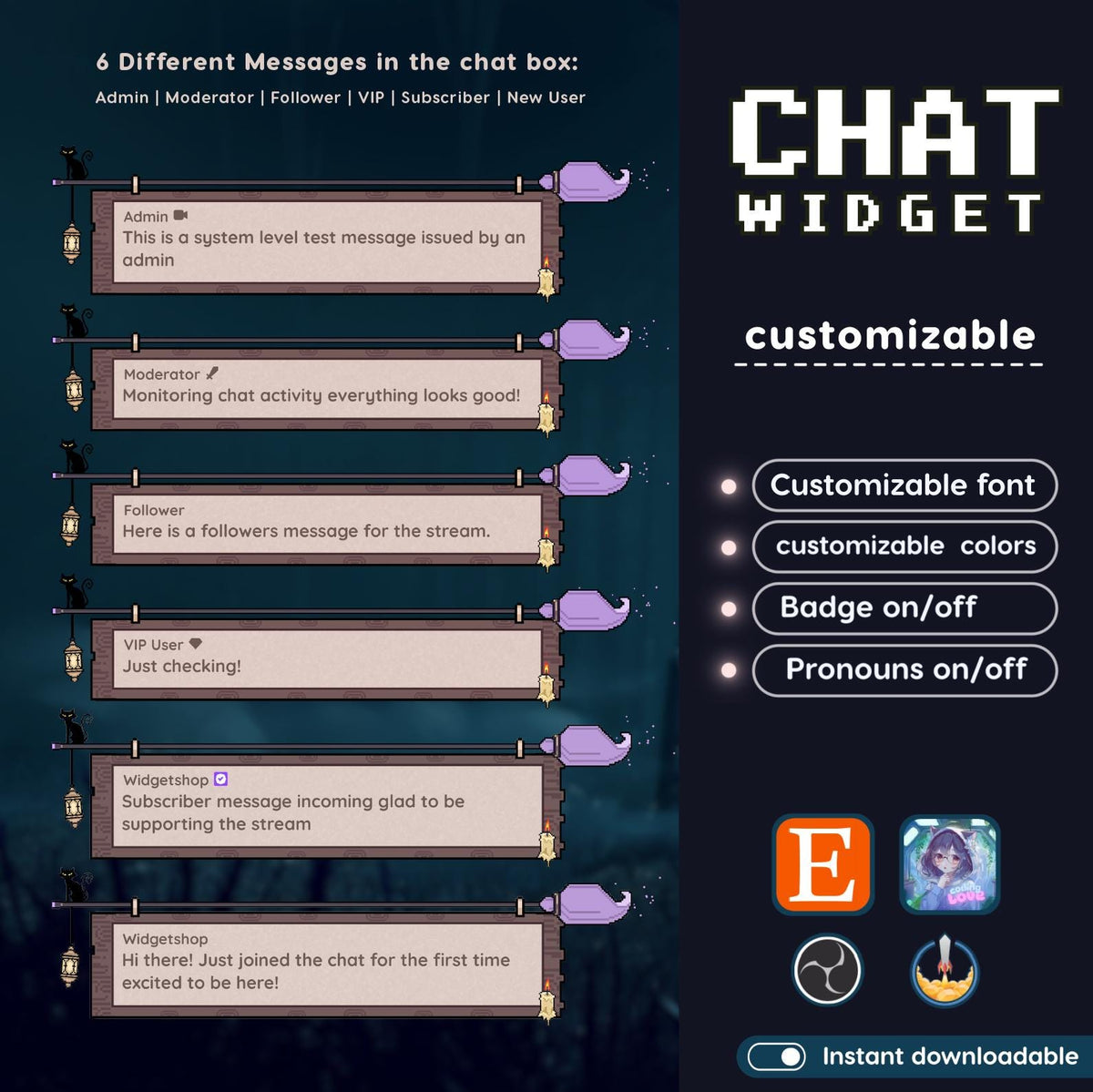 Halloween Pixel Chat Widget | Twitch StreamElements OBS Spooky Stream Overlay | Horror VTuber Streamer