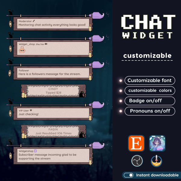 Halloween Pixel Chat Widget | Twitch StreamElements OBS Spooky Stream Overlay | Horror VTuber Streamer