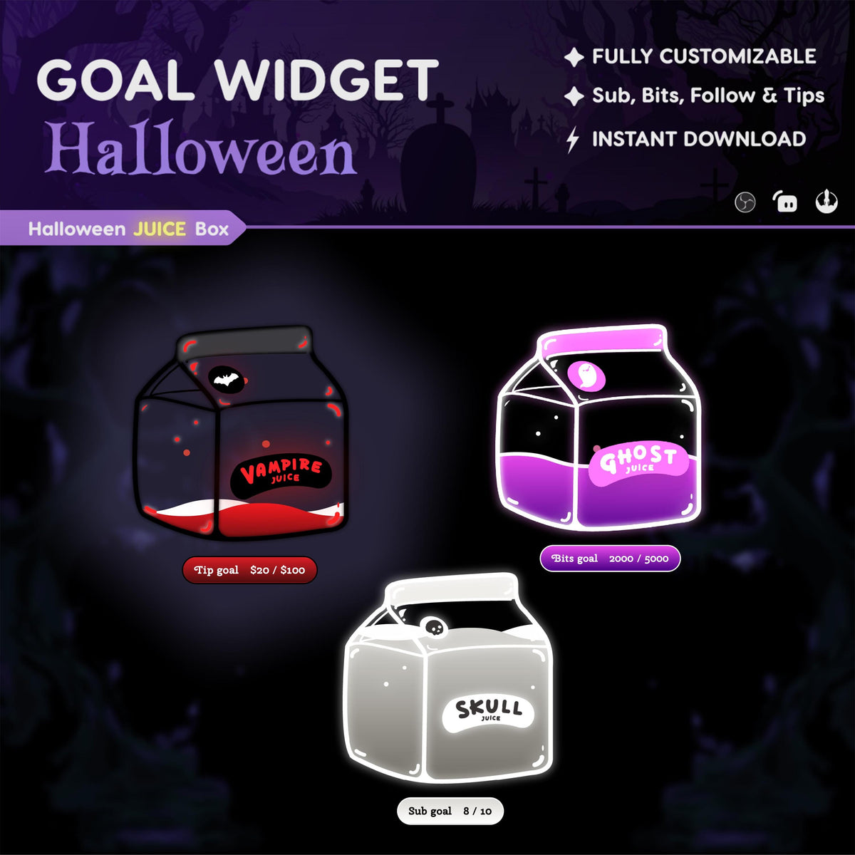 Halloween Juice Box Stream Widget: Spooky Twitch Goal (StreamElements, Streamlabs, OBS)