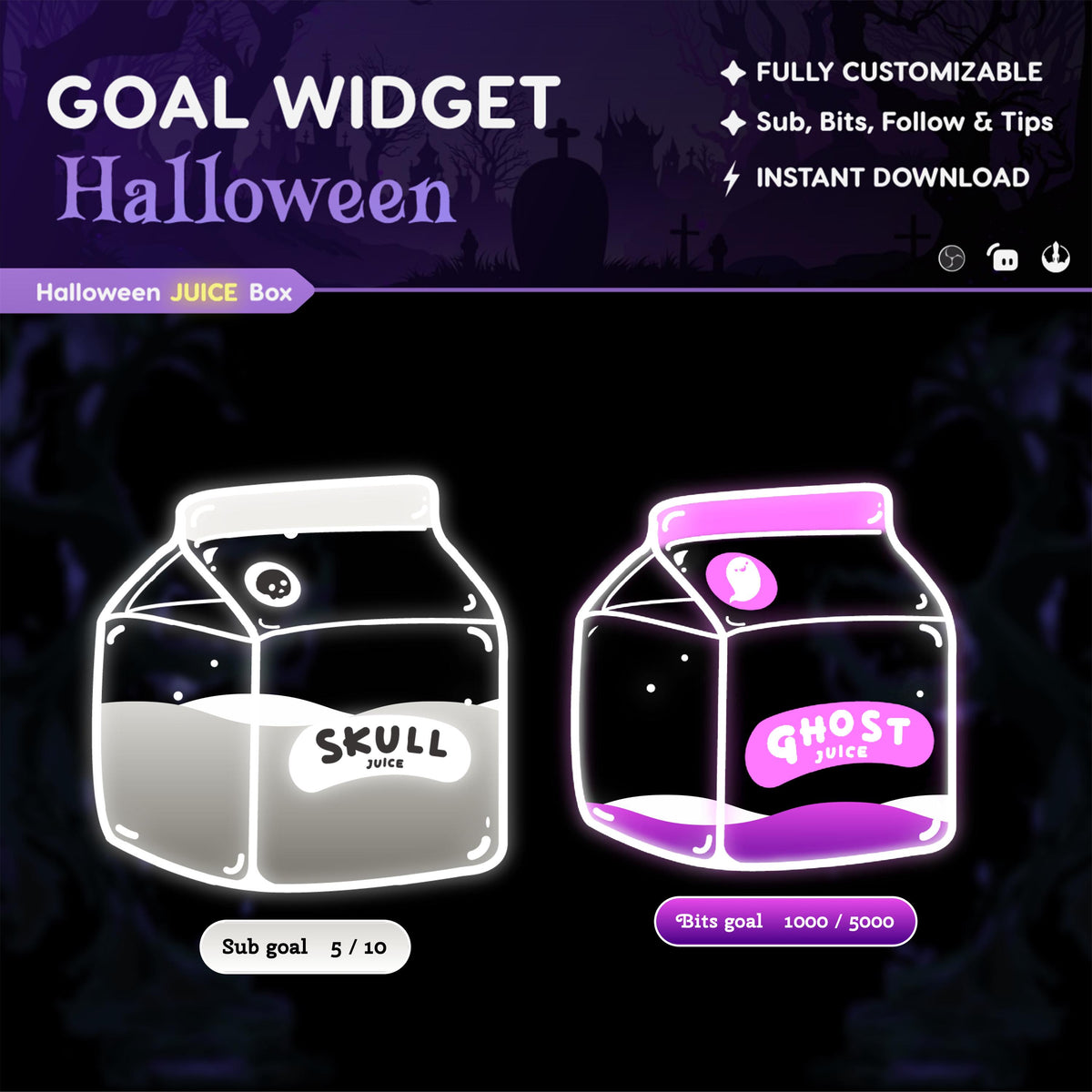 Halloween Juice Box Stream Widget: Spooky Twitch Goal (StreamElements, Streamlabs, OBS)