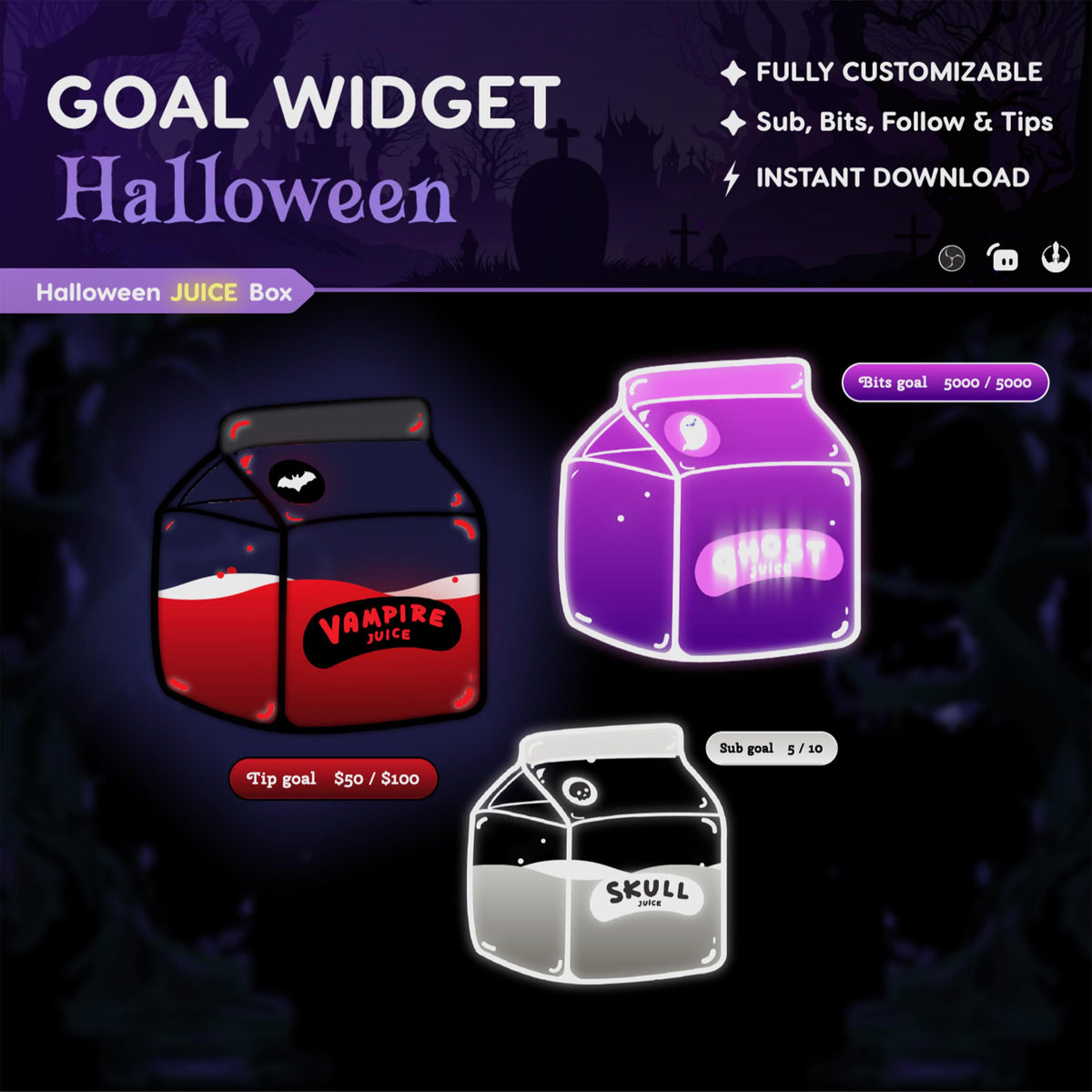 Halloween Juice Box Stream Widget: Spooky Twitch Goal (StreamElements, Streamlabs, OBS)