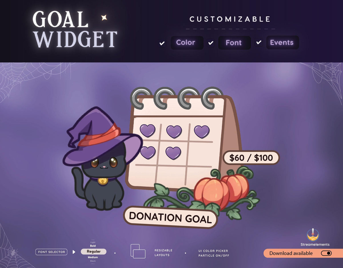Pumpkin Cat Stream Goal Widget: Halloween Theme (Streamelements)