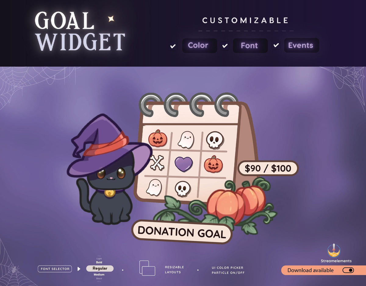 Pumpkin Cat Stream Goal Widget: Halloween Theme (Streamelements)