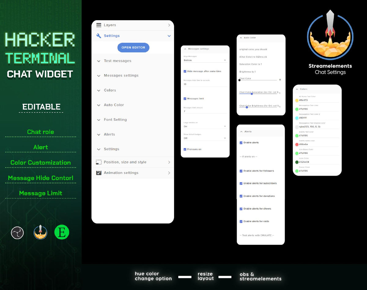 Hacker Terminal Twitch Chat Widget - Cyberpunk StreamElements & Event Alerts (Digital Download)