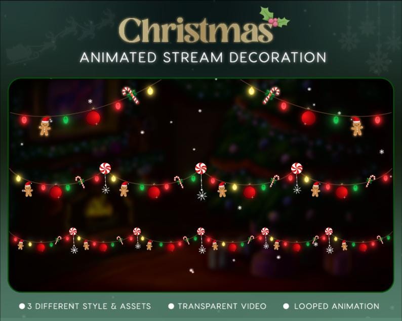 Christmas Lights Twitch Stream Decoration With Falling Snow, Shock, Santa Winter Overlay