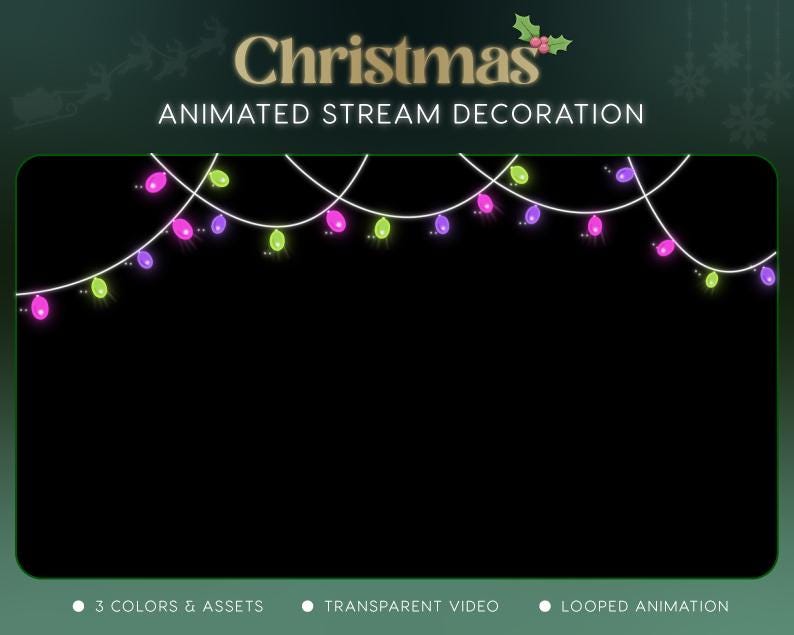 Christmas Lights Stream Decoration | Twitch OBS Animated Falling Snow Overlay | Cozy VTuber Streamer