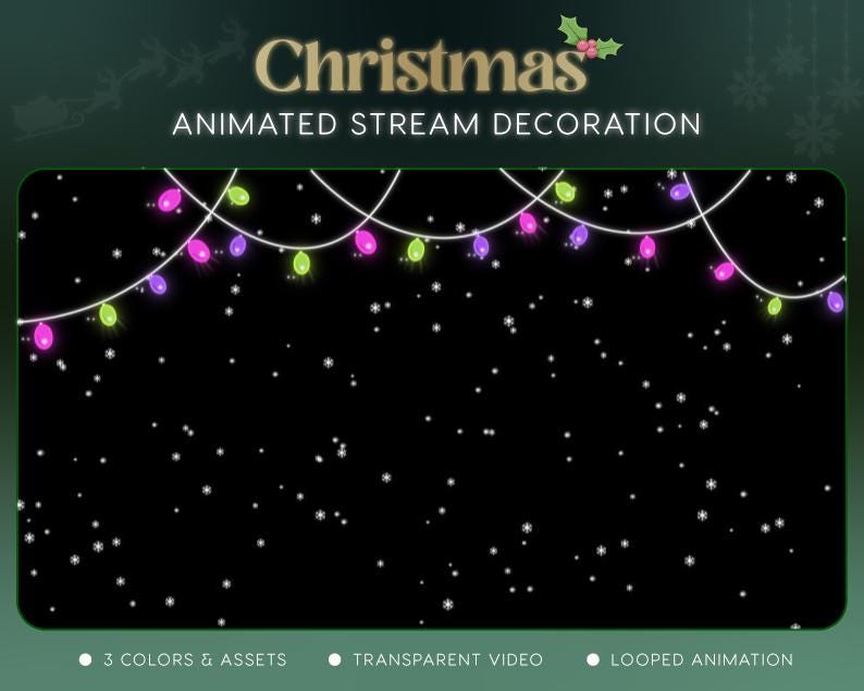 Christmas Lights Stream Decoration | Twitch OBS Animated Falling Snow Overlay | Cozy VTuber Streamer