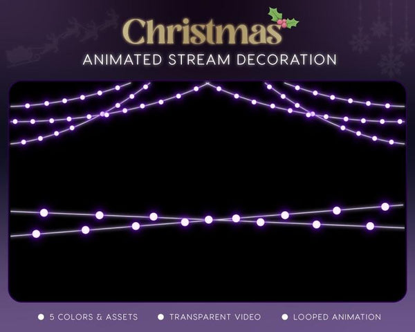 Christmas Winter Stream Decoration | Twitch OBS Animated Lights Overlay | Cozy VTuber Streamer Asset