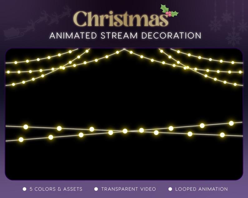 Christmas Winter Stream Decoration | Twitch OBS Animated Lights Overlay | Cozy VTuber Streamer Asset
