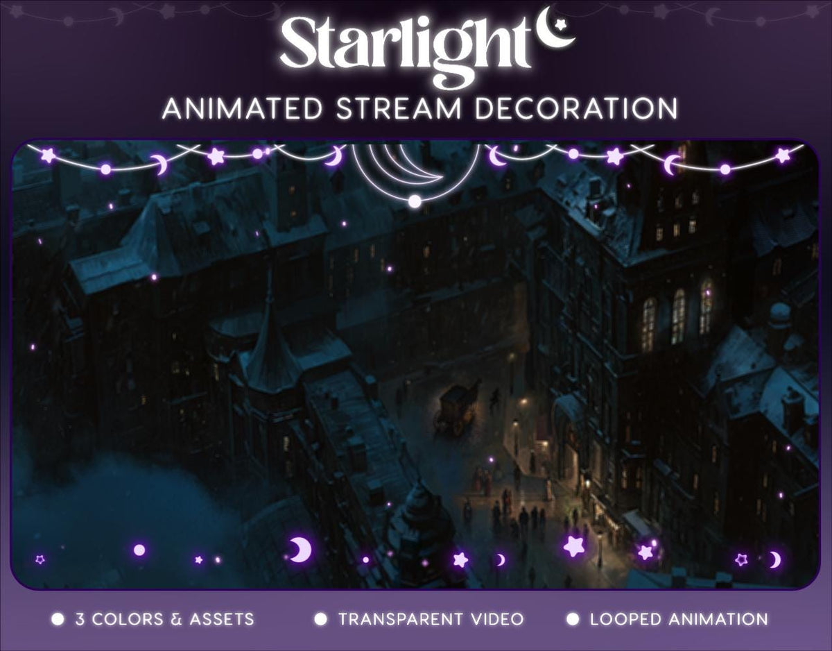 Starlight Animated Stream Decoration | Twitch OBS Celestial Overlay | VTuber Streamer Asset