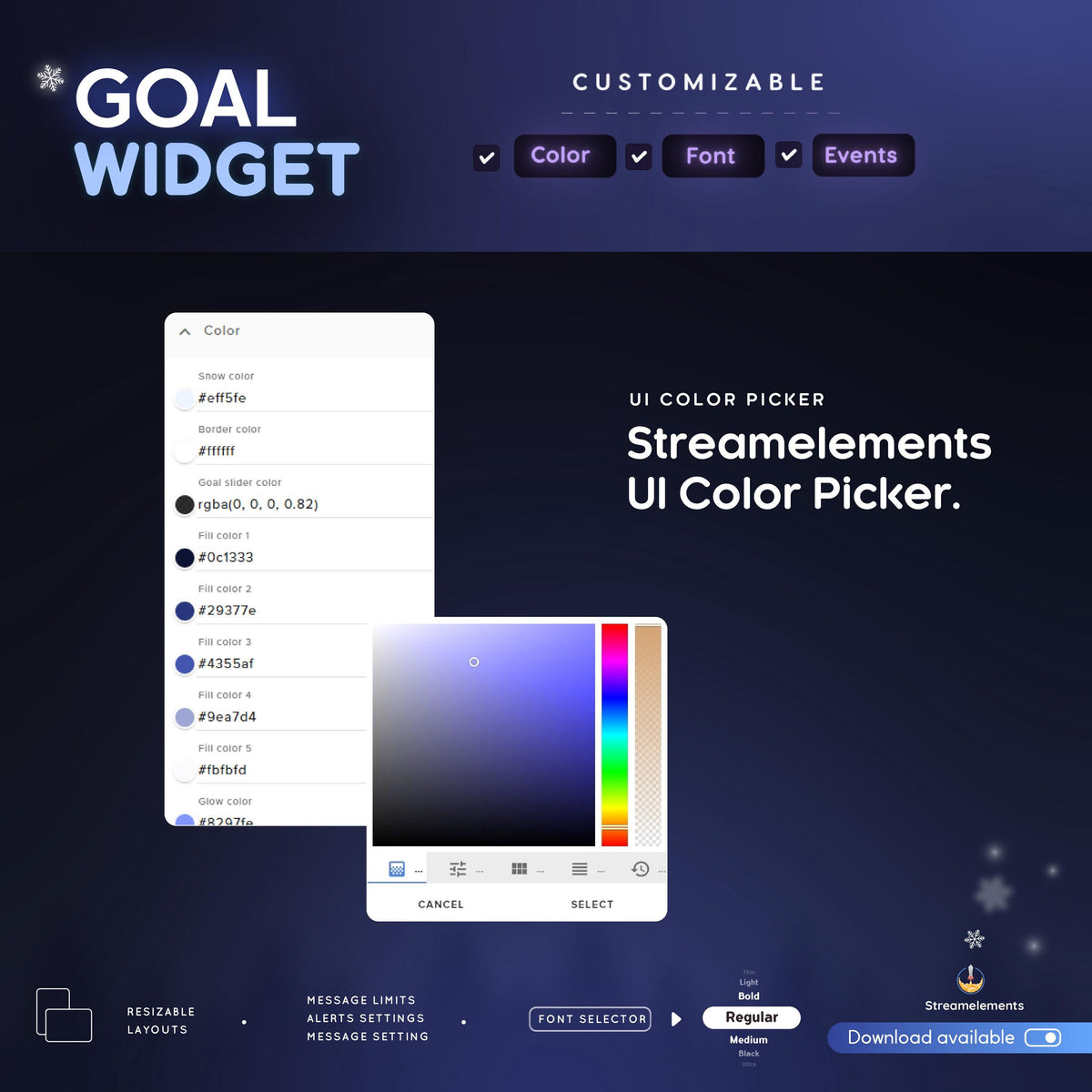 Winter Glow Slider Goal Widget | Customizable Gradient Colors Goal Bars Snow | Streamelements OBS