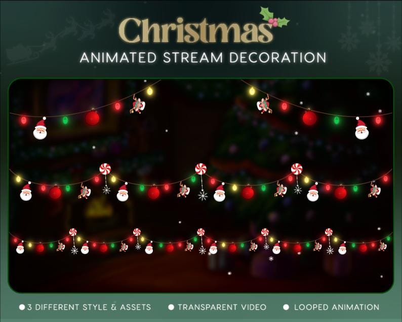 Christmas Lights Twitch Stream Decoration With Falling Snow, Shock, Santa Winter Overlay