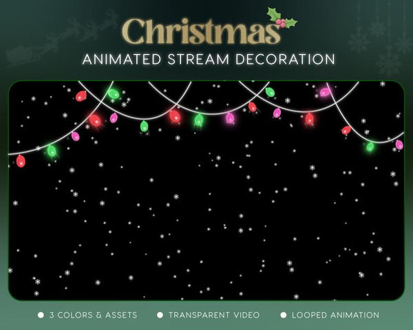 Christmas Lights Stream Decoration | Twitch OBS Animated Falling Snow Overlay | Cozy VTuber Streamer