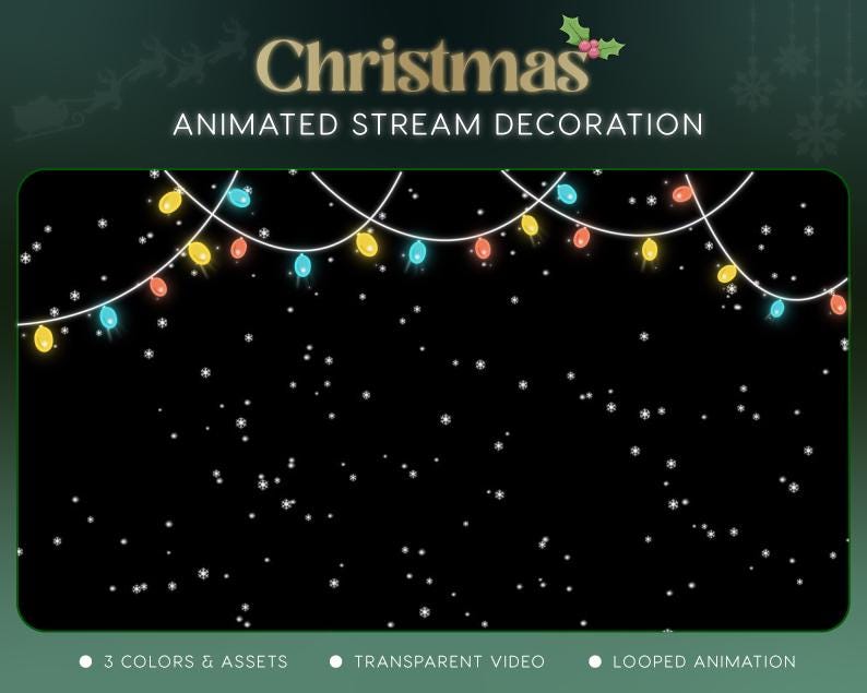 Christmas Lights Stream Decoration | Twitch OBS Animated Falling Snow Overlay | Cozy VTuber Streamer