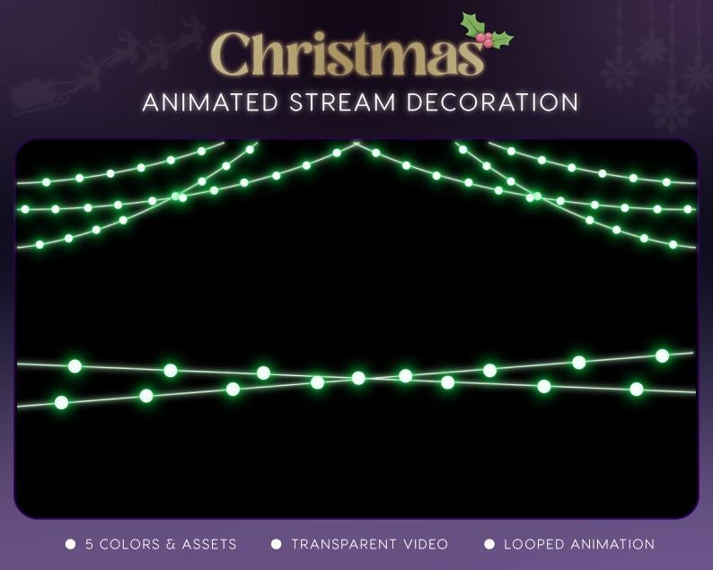 Christmas Winter Stream Decoration | Twitch OBS Animated Lights Overlay | Cozy VTuber Streamer Asset