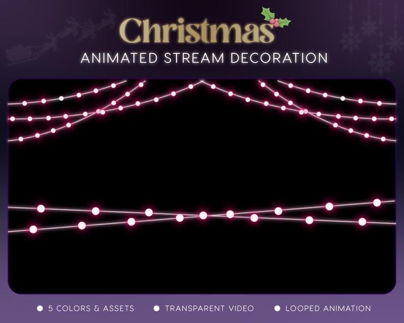 Christmas Winter Stream Decoration | Twitch OBS Animated Lights Overlay | Cozy VTuber Streamer Asset