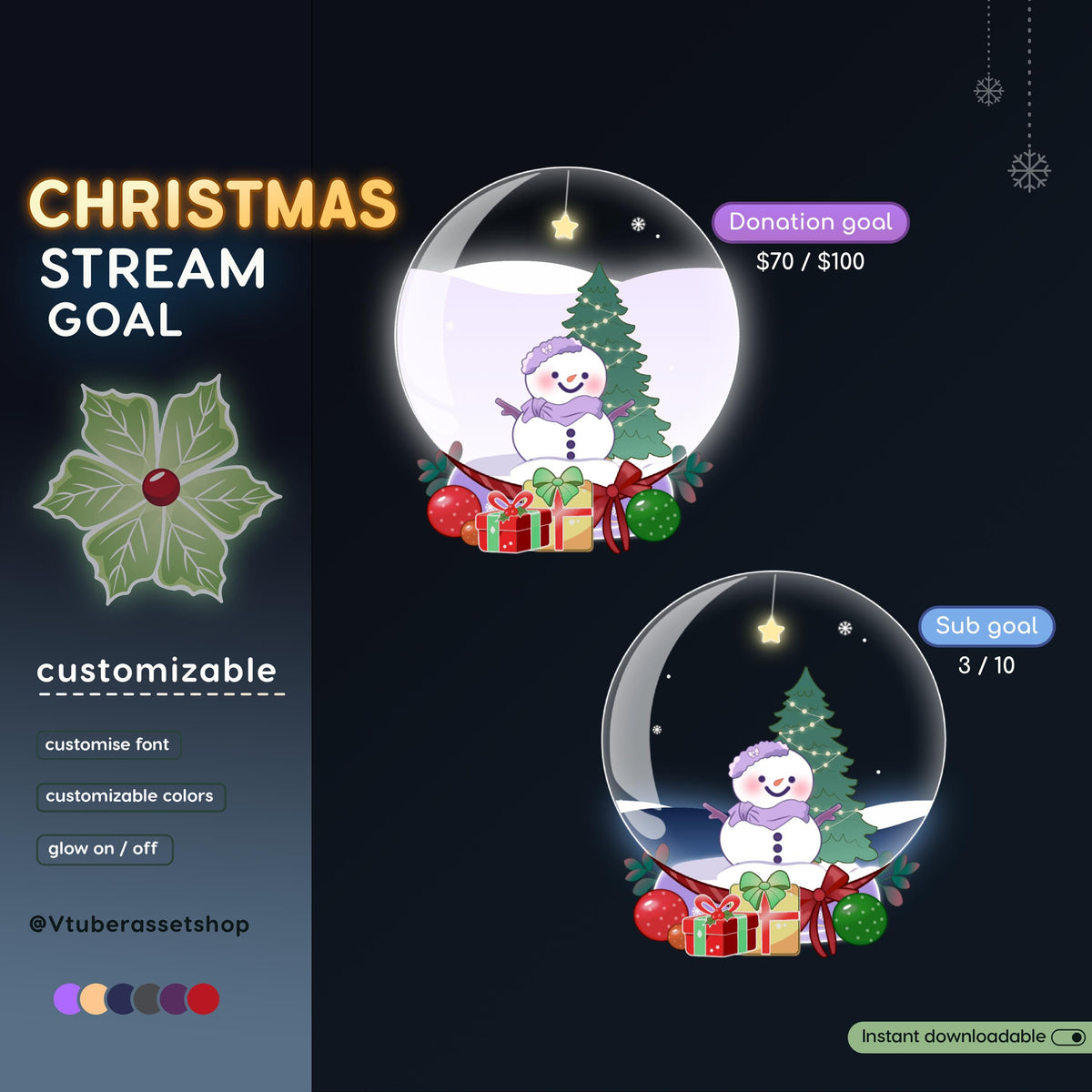 Christmas Combo Goal | Snow Globe | Hand Shock | Stream Widget | Festive Twitch Overlay