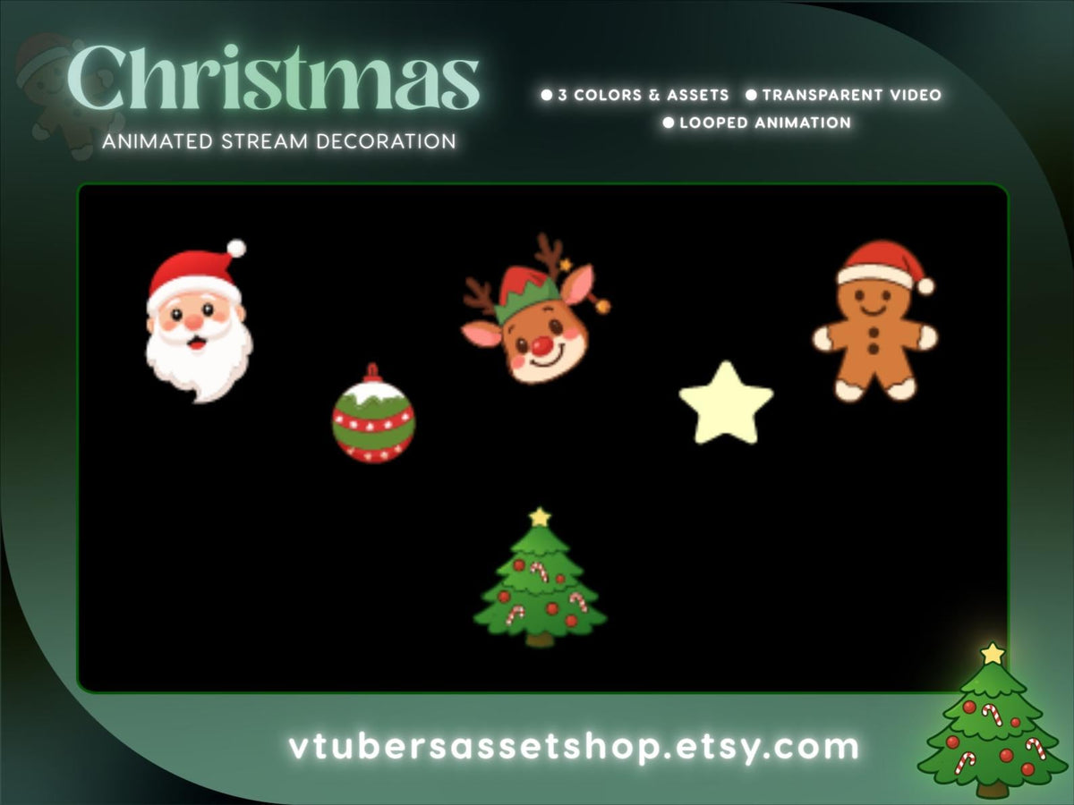 Xmas Animated Stream Decoration | Merry Christmas Twitch Overlay (Digital Download)