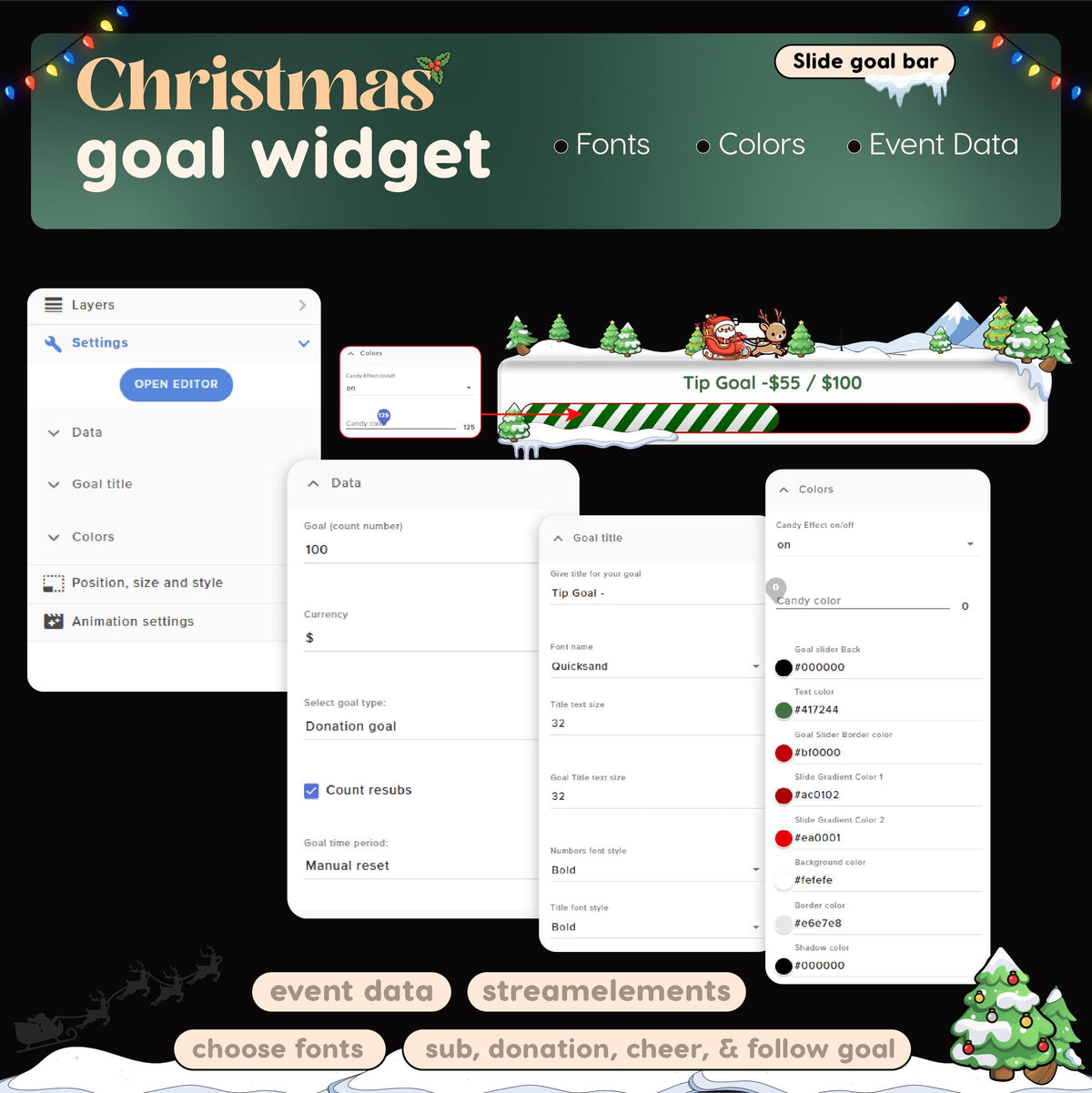 Christmas Goal Widget | Twitch Streamlabs StreamElements Santa Snow Animated Sub Goal | VTuber Streamer