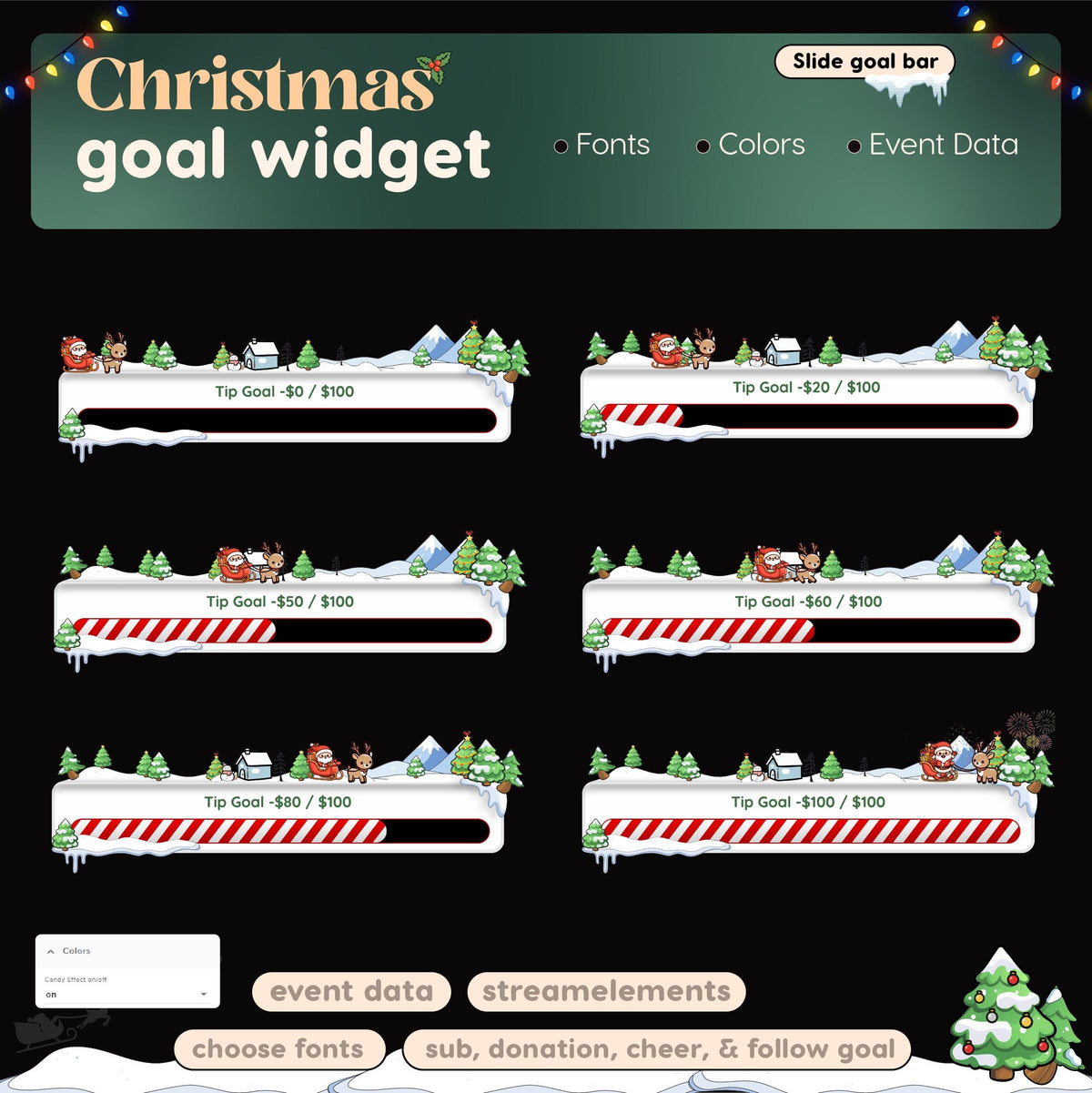 Christmas Goal Widget | Twitch Streamlabs StreamElements Santa Snow Animated Sub Goal | VTuber Streamer
