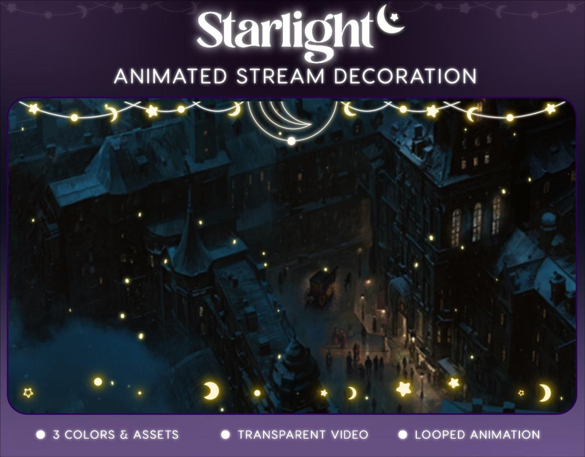 Starlight Animated Stream Decoration | Twitch OBS Celestial Overlay | VTuber Streamer Asset