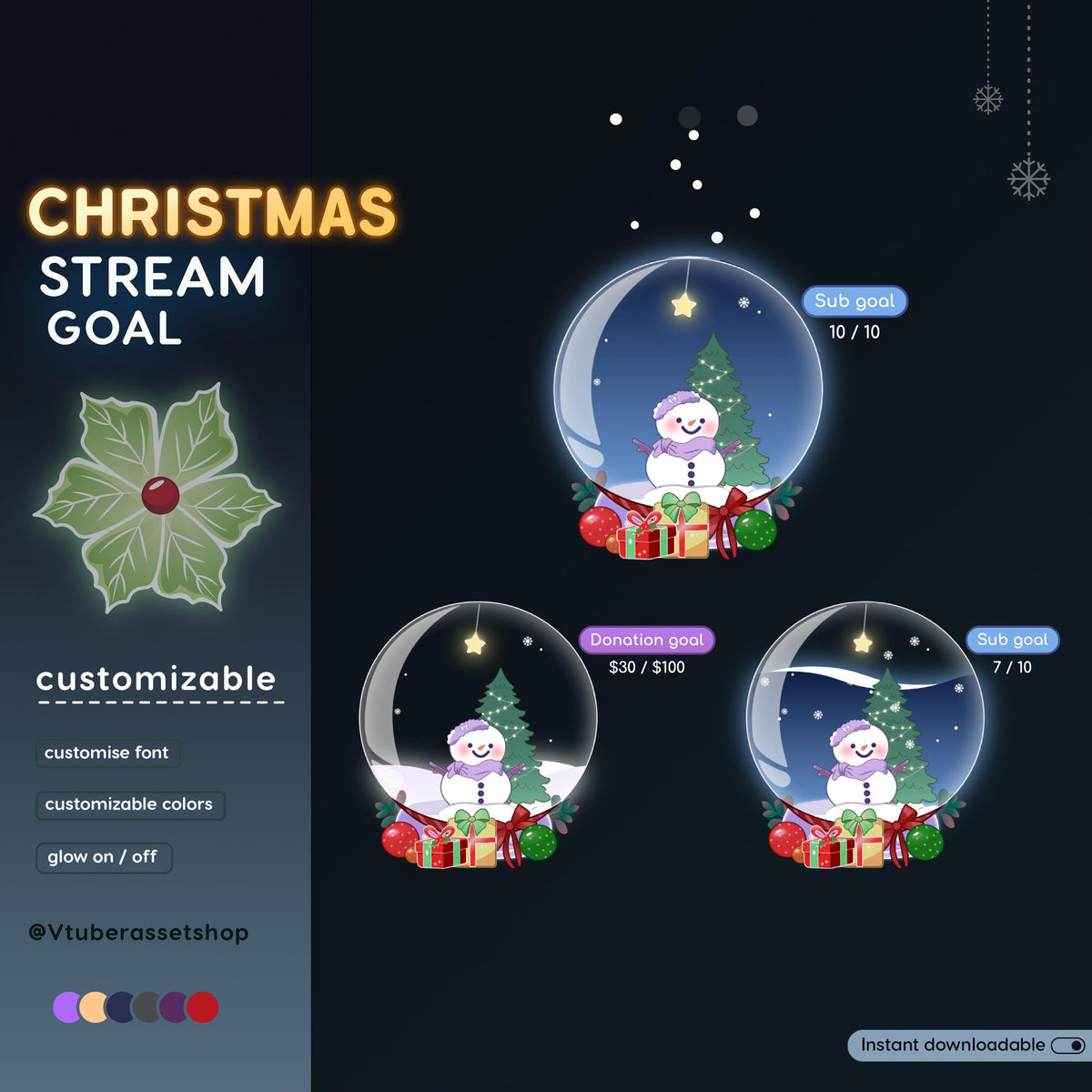 Christmas Combo Goal | Snow Globe | Hand Shock | Stream Widget | Festive Twitch Overlay