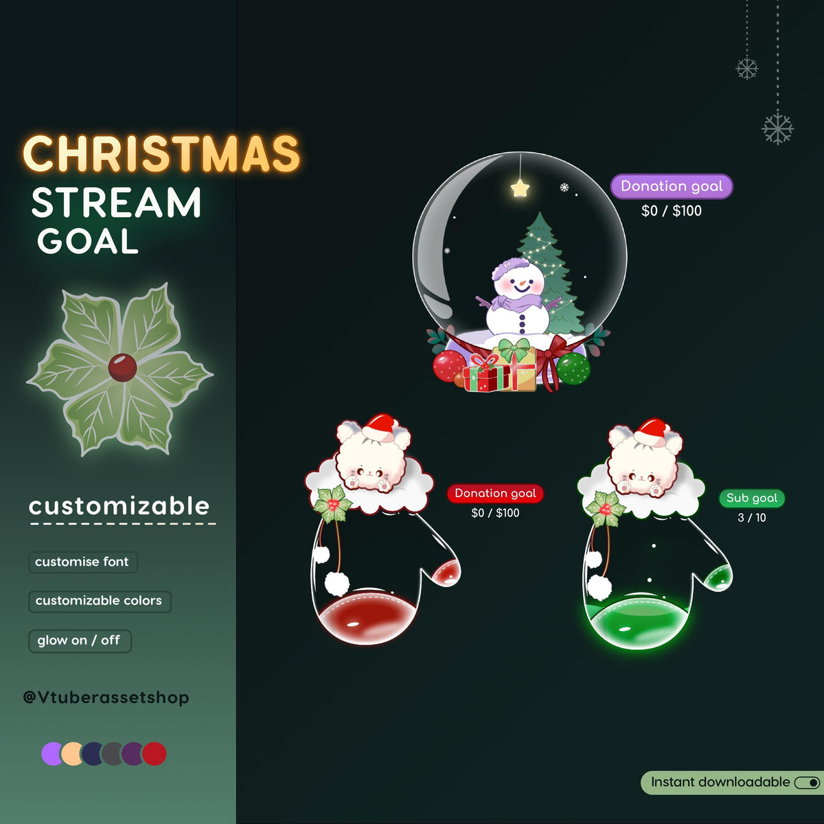 Christmas Combo Goal | Snow Globe | Hand Shock | Stream Widget | Festive Twitch Overlay