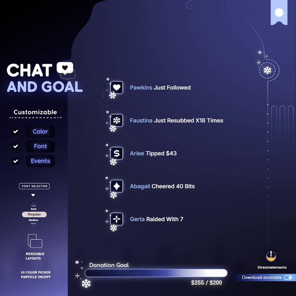 Winter Night Glow Chat & Goal Widget: Customizable Stream Overlay (Streamelements)