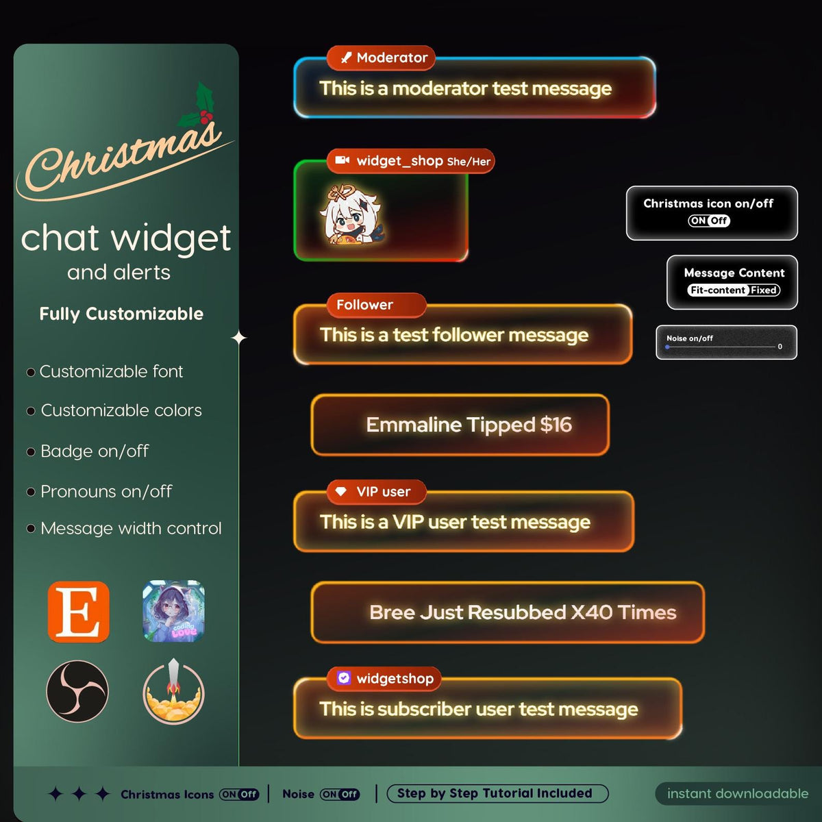 Christmas Chat Widget | Twitch OBS StreamElements Animated Holiday Overlay | Festive VTuber Streamer