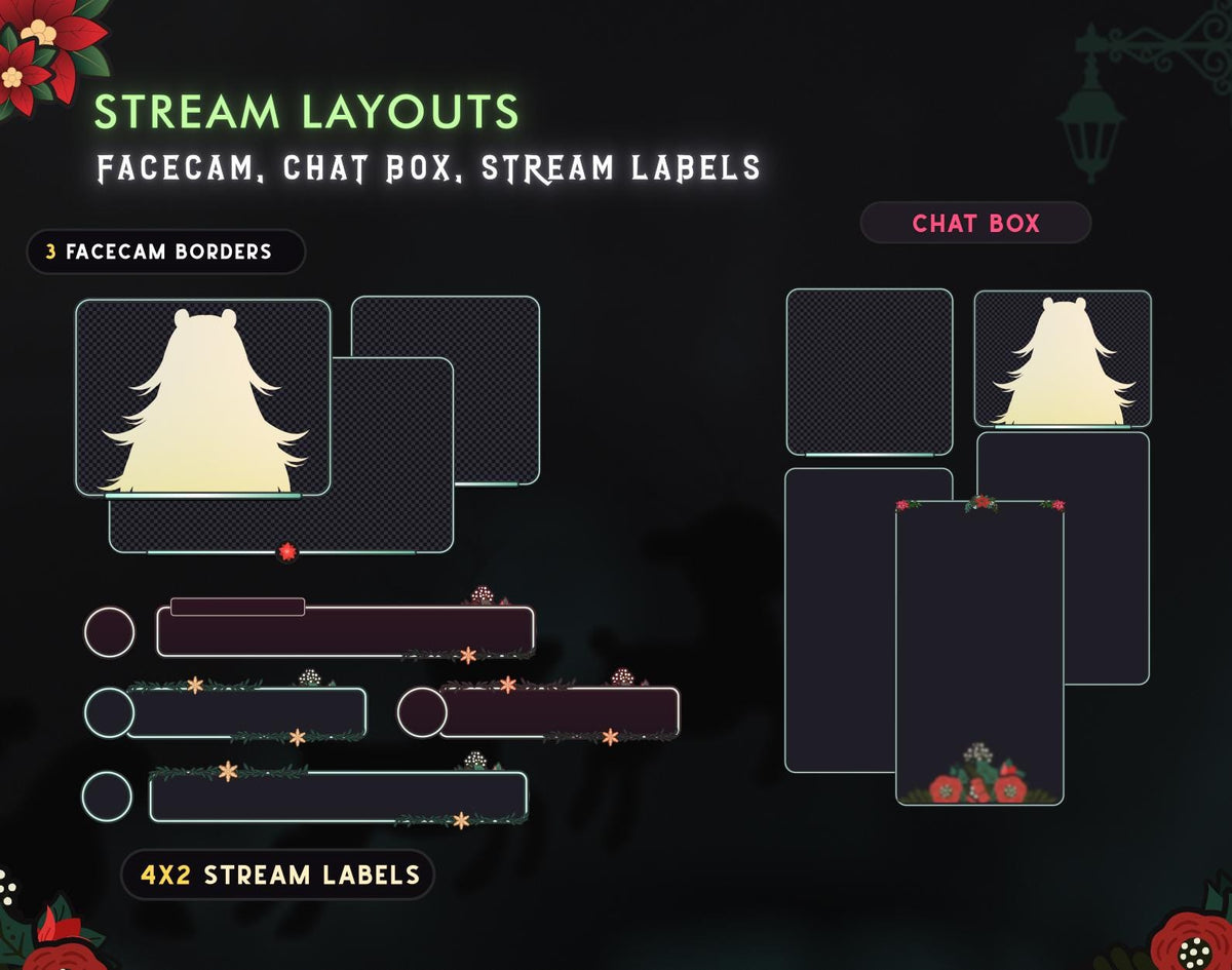 Christmas Cozy Stream Overlay Pack with Chat and Goal Widgets