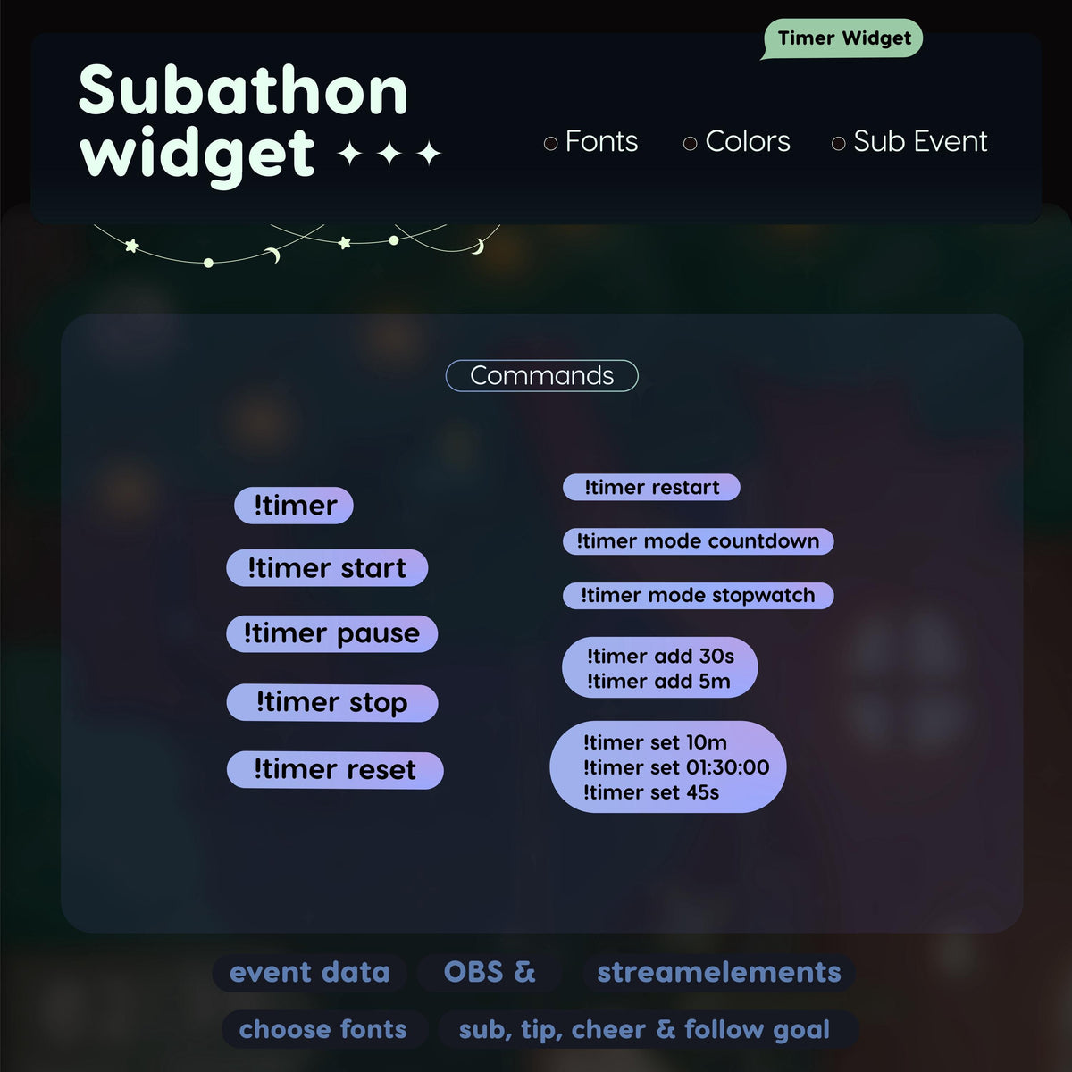 Subathon Timer Widget | Twitch StreamElements Animated Donathon Megathon Countdown | Streamer Tool OBS