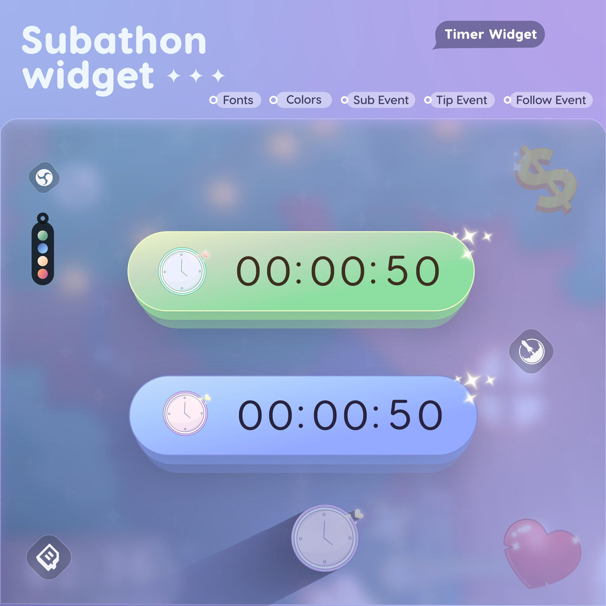 Subathon Timer Widget | Twitch StreamElements Animated Donathon Megathon Countdown | Streamer Tool OBS