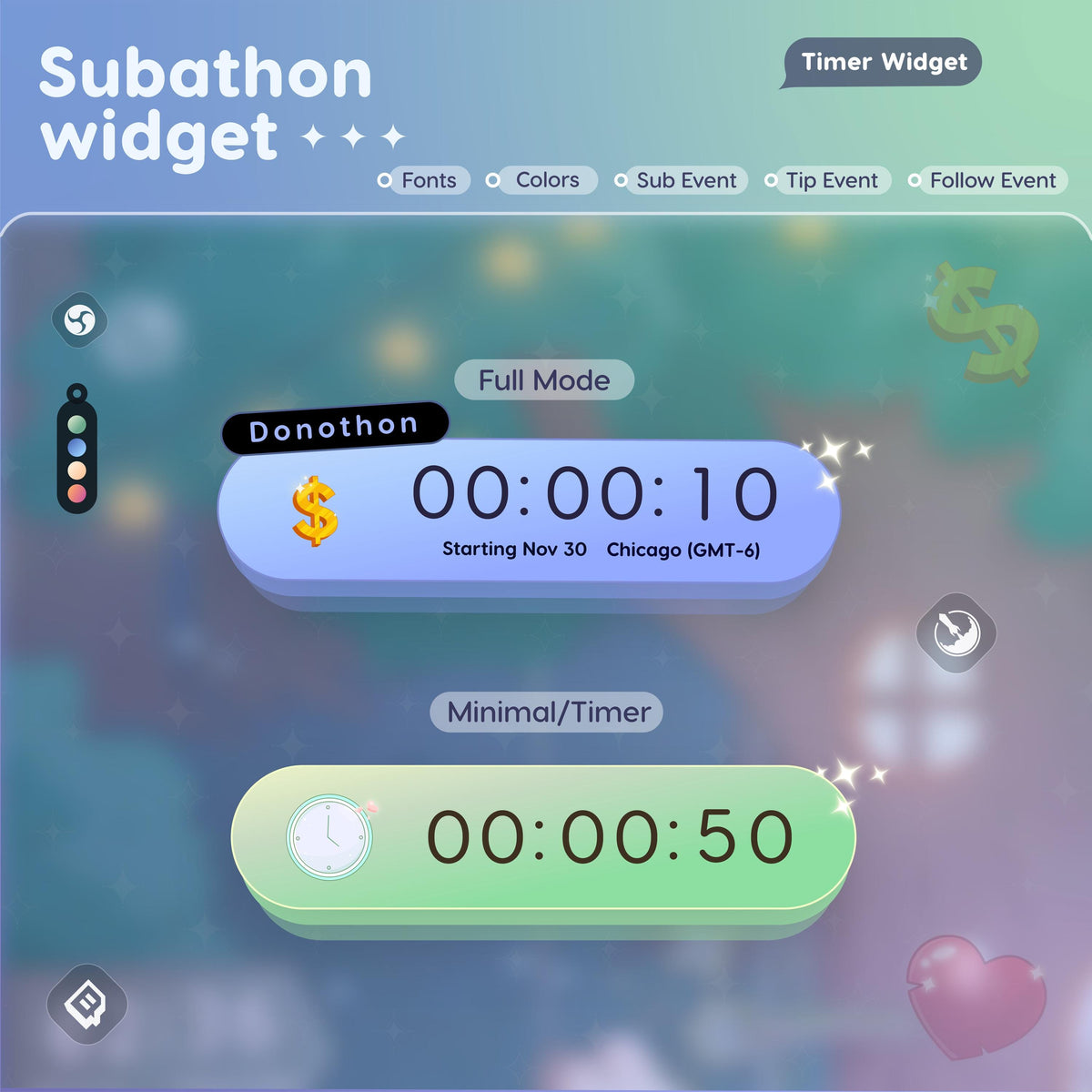 Subathon Timer Widget | Twitch StreamElements Animated Donathon Megathon Countdown | Streamer Tool OBS