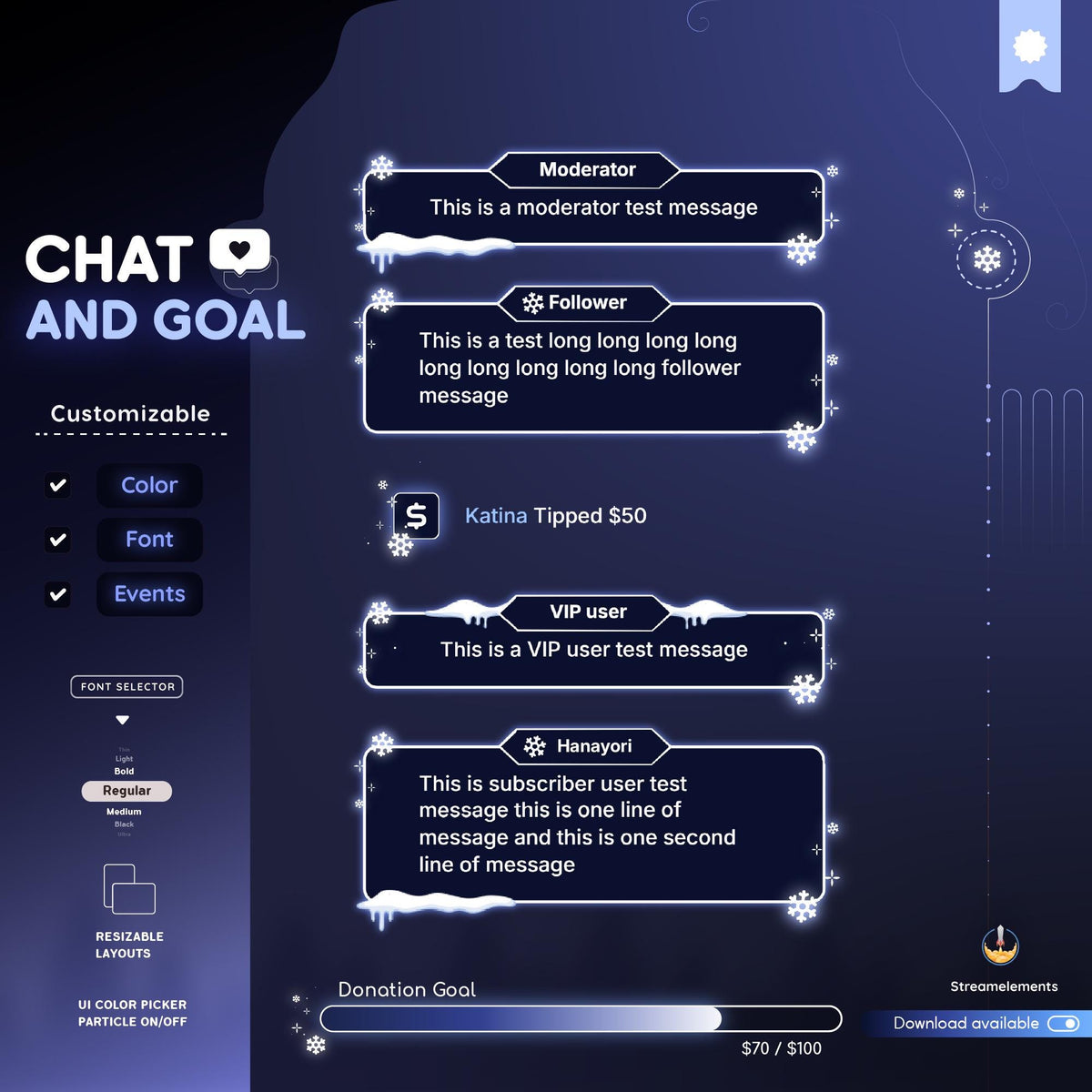 Winter Night Glow Chat & Goal Widget: Customizable Stream Overlay (Streamelements)