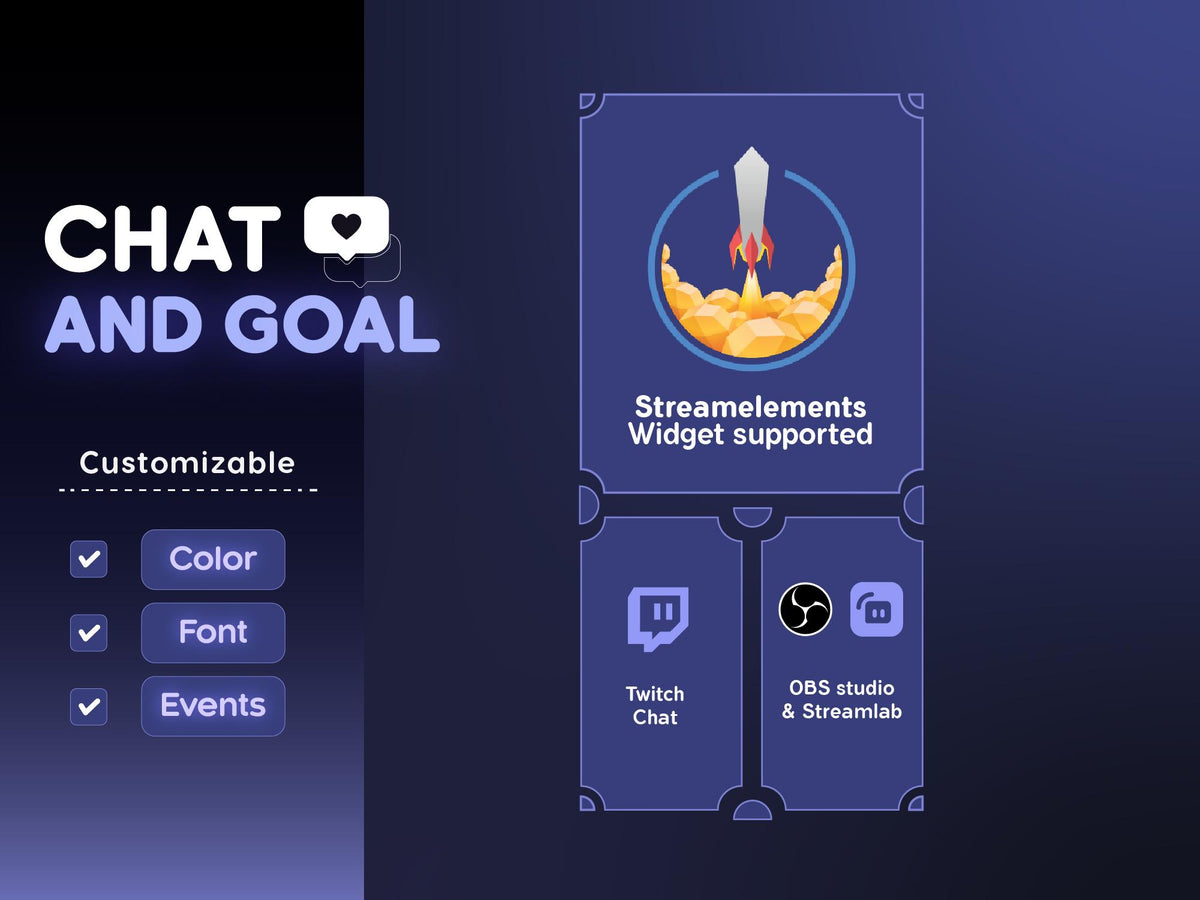 Winter Night Glow Chat & Goal Widget: Customizable Stream Overlay (Streamelements)