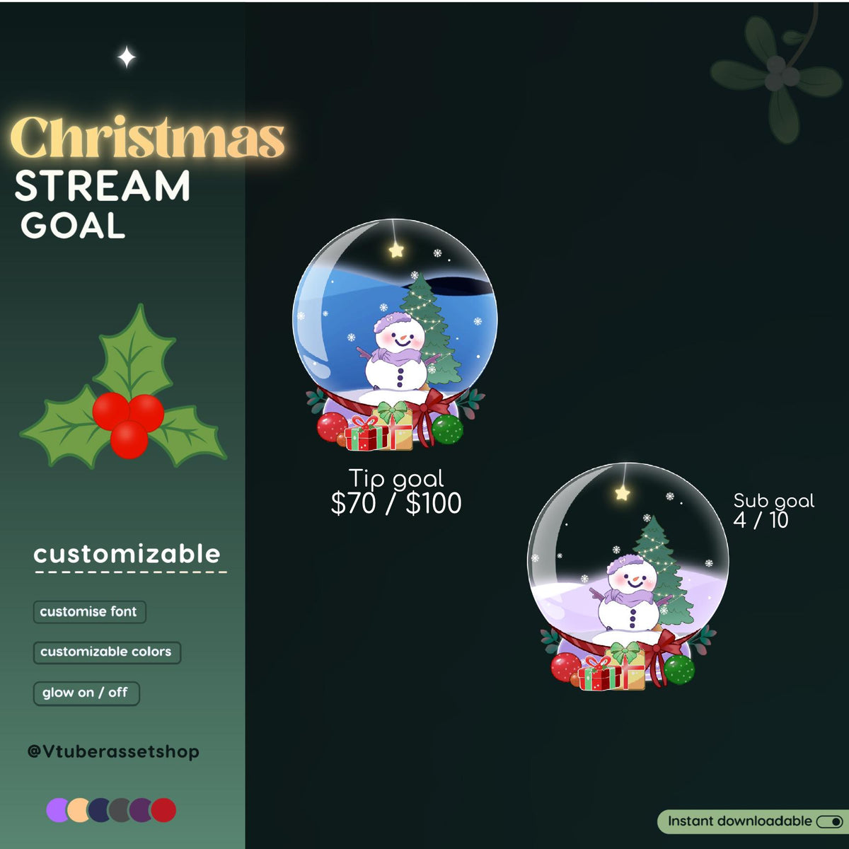 Christmas Snow Globe Twitch Goal Widget | VTuber OBS Overlay (Digital Download)