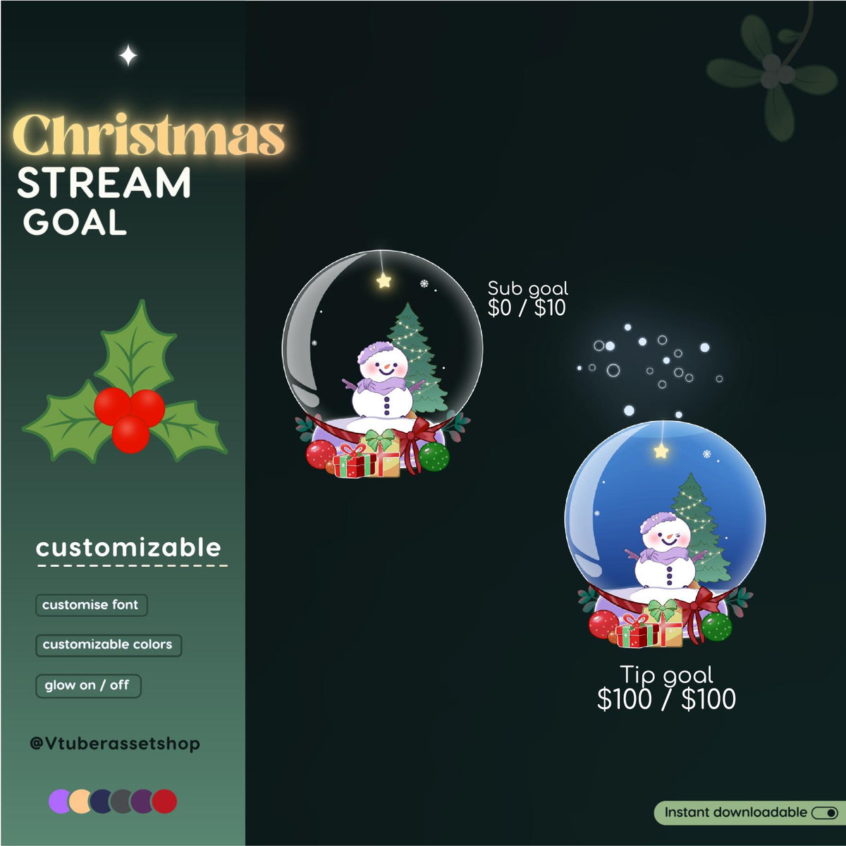 Christmas Snow Globe Twitch Goal Widget | VTuber OBS Overlay (Digital Download)