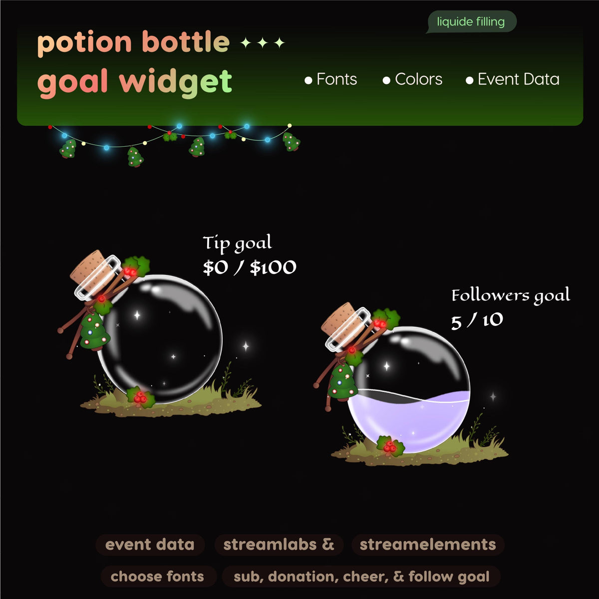Xmas Potion Bottle Goal Widget and decoration | StreamElements & Streamlabs OBS  Widget